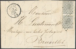 N°17(2) - 10 Centimes Gris En Paire Verticale (variété «point Blanc Dans Les Fleurons Du Cadre Droit»), Obl. LP.16 Sur L - 1865-1866 Perfil Izquierdo