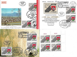 1835z: Österreich 1987, Stickerei- Industrie Vorarlberg, 6890 Lustenau- Belegsammlung & Viererblock ** - Lustenau