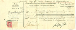 Quittance Des Assurances Générales  à Bruxelles Pour Un Client à Ninove - Steynockerzeel (Steenokkerzeel) 12-11-1900 - Banque & Assurance