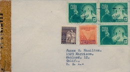 1944 CUBA , SOBRE CIRCULADO , LA HABANA - OAKLAND , PRO HOSPITALES INFANTILES , RETIRO DE COMUNICACIONES , CENSURA - Lettres & Documents