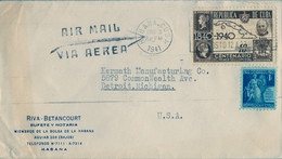 1941 CUBA , SOBRE CIRCULADO , LA HABANA - DETROIT , VIA AÉREA , YV. 32 AER. MAPA DE CUBA , ROWLAND HILL - Lettres & Documents