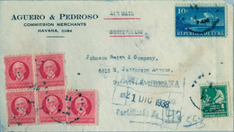 1938 CUBA , FRONTAL CERTIFICADO , LA HABANA - DETROIT , CORREO AÉREO - Brieven En Documenten