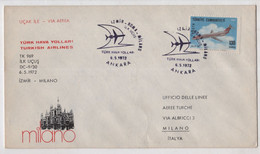 TURKISH   AIRLINES  IZMIR TO ROMA TO MILANO  1972 ,FDC,COVER - Lettres & Documents