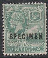 Antigua 1921 KG5 1/2d Green Overprinted SPECIMEN, Fine With Gum And Only About 400 Produced, SG 62s - Other & Unclassified