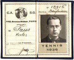 CARTE BIENFAITEUR DU C.A.S.G TENNIS . 1936 - Other & Unclassified