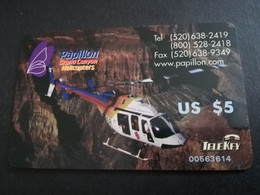 UNITED STATES AMERICA   $ 5,- TELEKEY PAPILLON GRAND CANYON HELICOPTERS     PREPAID Used Card     ** 5439** - Amerivox