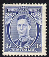 Australia 1937-39 KG6 3d Blue Die 1a Fine Mounted Mint, SG 168b Cat £140 - Mint Stamps