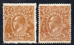 Australia 1914-20 KG5 Head 5d Brown Two Mounted Mint Copies (line & Comb Perf) SG23/a - Neufs