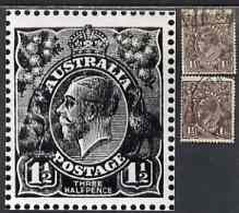 Australia 1918-23 KG5 1.5d Black-brown Two Used Singles Showing White Flaw On Frame Between ST Of Postage - Neufs