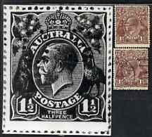 Australia 1918-23 KG5 1.5d Black-brown Two Used Singles Showing Early Worn States Of Pre-substituted Cliche - Neufs