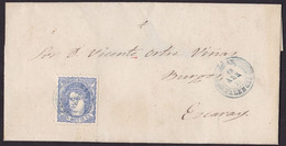 1871. ALAR A EZCARAY. 50 MILS. ULTRAMAR ED. 107 MAT. FECHADOR TIPO II ALAR/PALENCIA AZUL. MUY BONITA ENVUELTA. - Briefe U. Dokumente