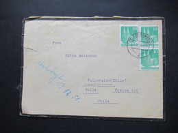 Bizone Bauten 1950 Übersee Brief Nach Chile Nr. 80eg (3) MeF Und Ank. Stempel. Trauerbrief - Covers & Documents