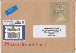 QUEEN ELISABETH II OVERPRINT STICKER STAMP ON REGISTERED COVER, 2014, UK - Cartas & Documentos