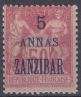 ZANZIBAR : SAGE 50c SURCHARGE 5 ANNAS N° 27 GOMME AVEC CHARNIERE - COTE 150 € - Neufs