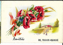 Amitiés De VIEUX-CONDE (59) Fantaisie Coquelicots 6280, Cpsm GF - Vieux Conde