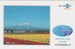 Carte Prépayée JAPON - MONT Fuji & Fleur Champ De Tulipes - Mountain & Tulip Flower JAPAN Prepaid Card  - HW 382 - Montagnes