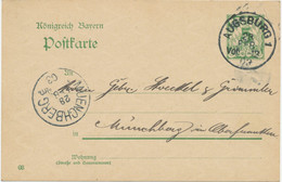 BAYERN ORTSSTEMPEL AUGSBURG 1 K1 1903  5 Pf Rauten GA - Postal  Stationery