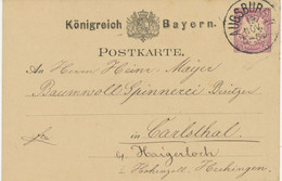 BAYERN ORTSSTEMPEL AUGSBURG II STEMPELFEHLER: OHNE JAHR 1882 5 Pf Lila GA Nach CARLSTHAL - Postal  Stationery