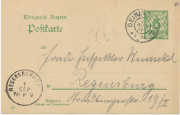 BAYERN ORTSSTEMPEL DEINING I. Opf. 2. K2 Und REGENSBURG 2.R K1 Sehr Seltenen STEMPELFEHLER: KEIN JAHR!! 1904 5 Pf GA - Postal  Stationery