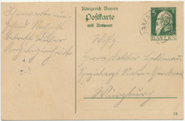 BAYERN ORTSSTEMPEL FRANKENWINHEIM K2 1912 Auf 5 Pf Luitpold Kompletter GA-Postkarte Mit Antwort (Doppelkarte) - Postal  Stationery