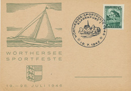 ÖSTERREICH SONDERSTEMPEL 1946 „WÖRTHERSEE SPORTFESTE 1946 KLAGENFURT 19.7.1946“ Auf Seltene Festpostkarte - Briefe U. Dokumente