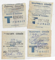 1) Lot De 4 Tickets Colis Postaux / Transport Par Car Citroën / 1 Transport 5 Kg + 3 Tickets De Transit - Autres & Non Classés