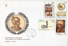 Turkije FDC 1-10-1987  "Kanuni Sultan Suleyman" (1371) - Covers & Documents