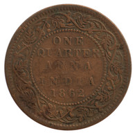 British India - UK - England - One Quarter Anna - 1862 - Victoria - VF #BO-F - Andere & Zonder Classificatie