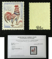 N° 1331d 25c COQ Fluo Neuf N** Cote 900€ Signé + Certificat Calves - 1962-1965 Coq De Decaris