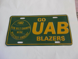 1982 SUNBELT CHAMPS NCAA MIDDLEEAST FINALIST - GO UAB BLAZER/ CAR PLATE - Otros & Sin Clasificación