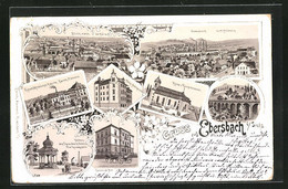 Lithographie Ebersbach / Sachsen, Gemeindeamt Mit Pferdekutsche, Königl. Amtsgericht, Viaducht Mit Hainberg - Ebersbach (Loebau/Zittau)