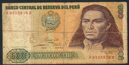 PERU P134a 500 INTIS 1.3.1985 #A/B  RARE DATE  FINE - Pérou