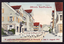 1907 Offizielle Fest Postkarte: Kantonal Turnfest In Berneck. Neugasse. Rückseitig Leicht Fleckig - Berneck