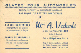 Cartes De Visite - Publicité - Mme A. Veckerlé - Automobile - Glaces Pour Automobiles - Petites Miroiteries - Puteaux - Tarjetas De Visita