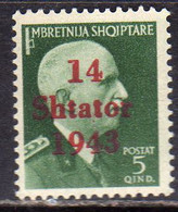 ALBANIA OCCUPAZIONE TEDESCA GERMAN OCCUPATION 1943 SOPRASTAMPATO 14 SHTATOR SETTEMBRE OVERPRINTED 5q MNH - Deutsche Bes.: Albanien