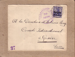 BELGIQUE SUISSE - LETTRE DE MALINES A LA DIRECTION DE LA CROIX ROUGE DE GENEVE , GRIFFE " VENDUE PAR .... " , 37 - 1916 - OC1/25 General Government