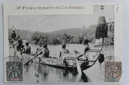 C. P. A. : Pirogue De Guerre Des Iles SALOMON, Animé, Timbre En 1904 - Solomon Islands