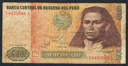 PERU P135 500 INTIS   6.3.1986 #Y/A SPECIAL PREFIX/SUFFIX REPLACEMENT VERY RARE  FINE ABOUT 10 P.h. ! - Pérou