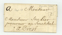 Grenoble 1685 Pour Crest LETTRE TAXEE Boliat Bolliat - ....-1700: Precursors