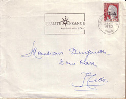 ALGERIE ALPES MARITIMES - LETTRE D' ORAN POUR NICE , CAD ORAN ST CHARLES " SUR DECARIS 0,25 AVEC SURCHARGE E. A. - 1962 - Algérie (1962-...)