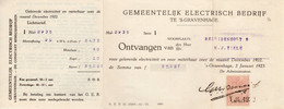 1 JAN 1923 Kwitantie Van Gemeentelijk Electriciteits Bedrijf 's Gravenhage Met Zegel En  Aansluitende Coupon - Steuermarken