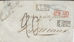 1855- Letter From STETTIN To Bordeaux - Rating 20 D.   + Red Framed P R.3 R. - ...-1860 Prefilatelia