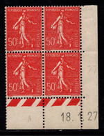 FRANCE N°199* TYPE SEMEUSE COIN DATE DU 18/1/27 - ....-1929