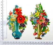 2 CHROMOS DECOUPIS.... VASES FLEURS DIVERSES  ...H ...12.5 Cm - Flowers