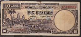 French Indochine Indochina Vietnam Viet Nam Laos Cambodia 10 Piastres VF Banknote 1947 - Pick# 80 With 2 Prefix Letter - Indochine