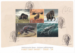 13   BL   2018-14 Belgique A5 FDS First Day Sheet Signée  Animaux Préhistoriques Straatkuns In Prentjies 27-8-2018 08478 - 2011-2014