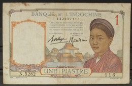 French Indochina Indo China Indochine Vietnam Cambodia 1 Piastre VF Banknote Note / Billet 1932-49 - Pick # 54b - Indochine