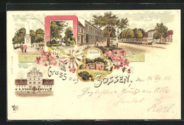 Lithographie Zossen, Burgruine, Rathaus, Marktplatz - Zossen