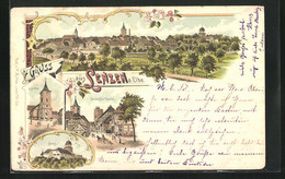 Lithographie Lenzen / Elbe, Burg, Stumpfer Turm, Gesamtansicht Mit Kirchturm - Lenzen