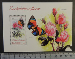 St Thomas 2013 Insects Butterflies Flowers Roses S/sheet Mnh - Ganze Bögen